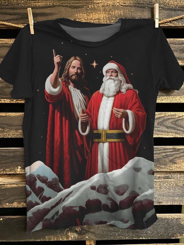 Funny Jesus Christ and Santa Claus at the Noth Pole T-shirt