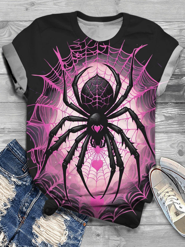 Scary Spider Halloween Print Crew Neck T-shirt