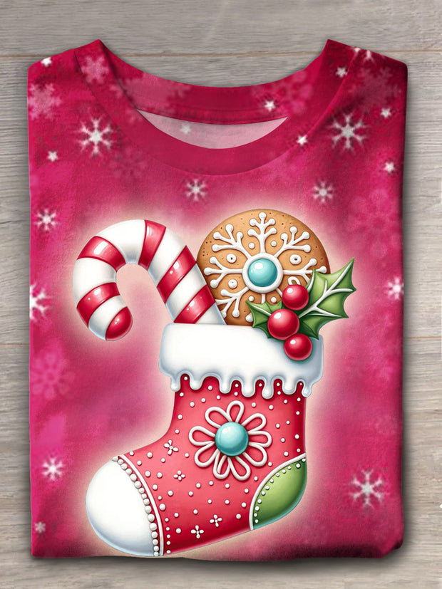 Merry Christmas Socks Star Gift Print Casual T-shirt