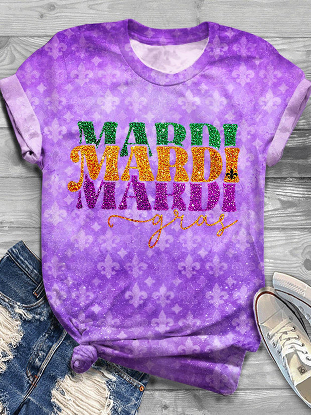 Mardi Gras Shrove Tuesday Printed Crew Neck T-shirt