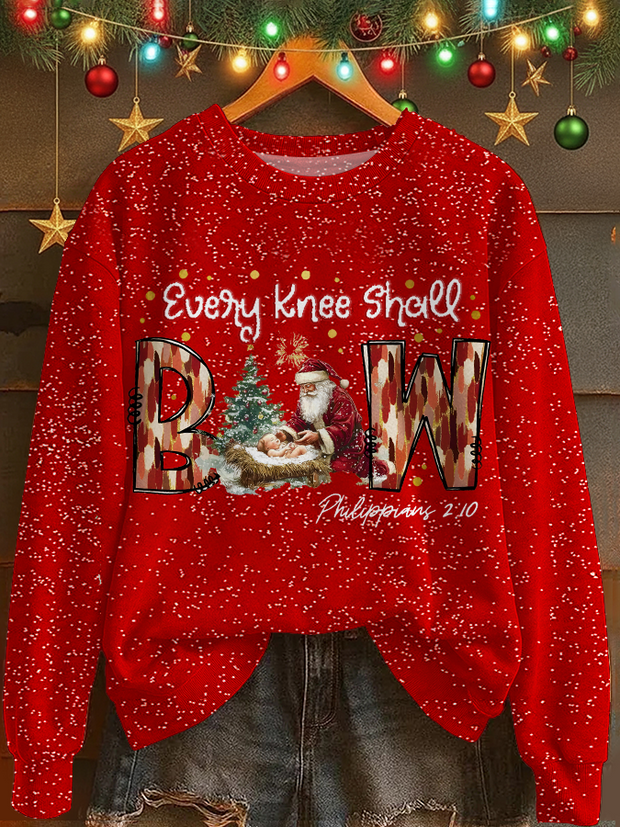 Every Knee Shall Bow Printed Long Sleeve Casual Top