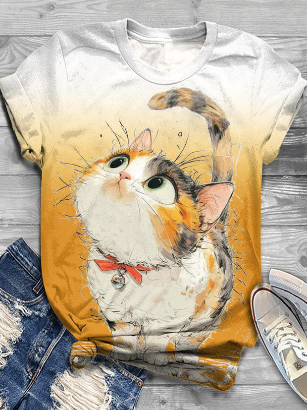 Women's Douche Kitten Print Crew Neck T-shirt