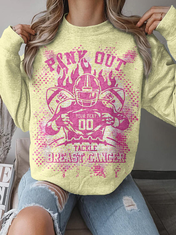 Women's Pink Football Fights Breast Cancer Crew Neck Casual Sweatshirt