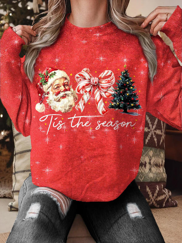 Women's Tis The Season Vintage Christmas Printed Long Sleeve Casual Top