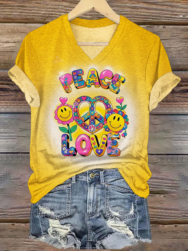 Free Hippie Love P;eace V-neck T-Shirt