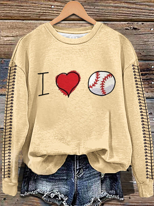 Valentine's Day Retro Baseball Heart Printed Long Sleeve Casual Top