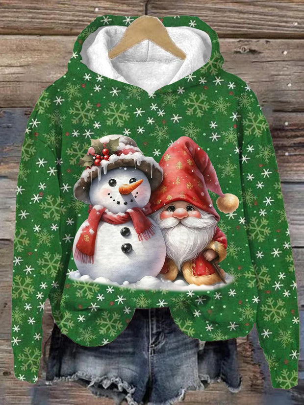 Christmas Gnome Clipart Long Sleeve Printed Hoodie