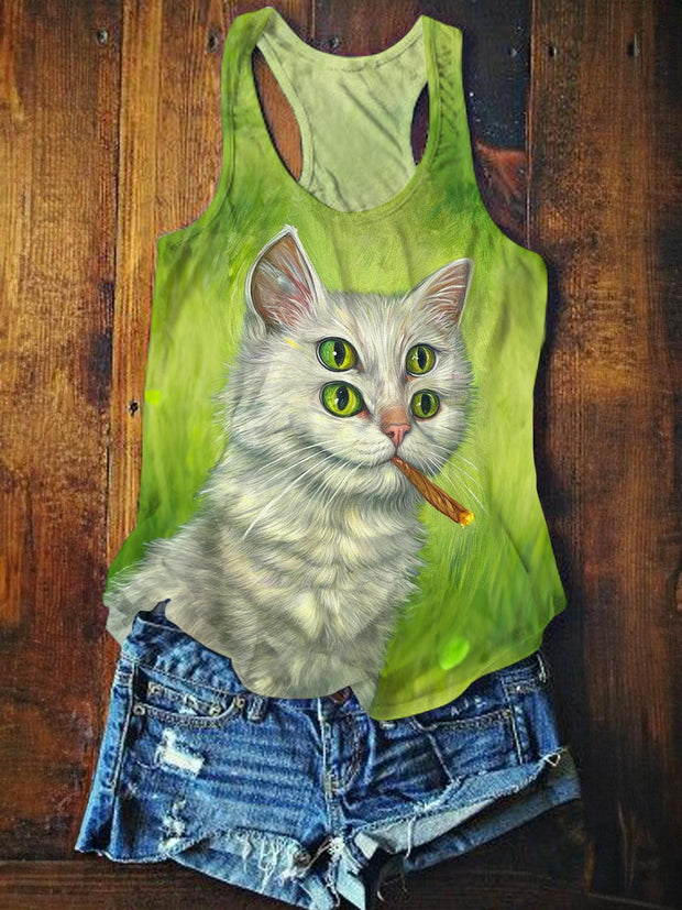 Stoner Cat Printed Casual Tank Top