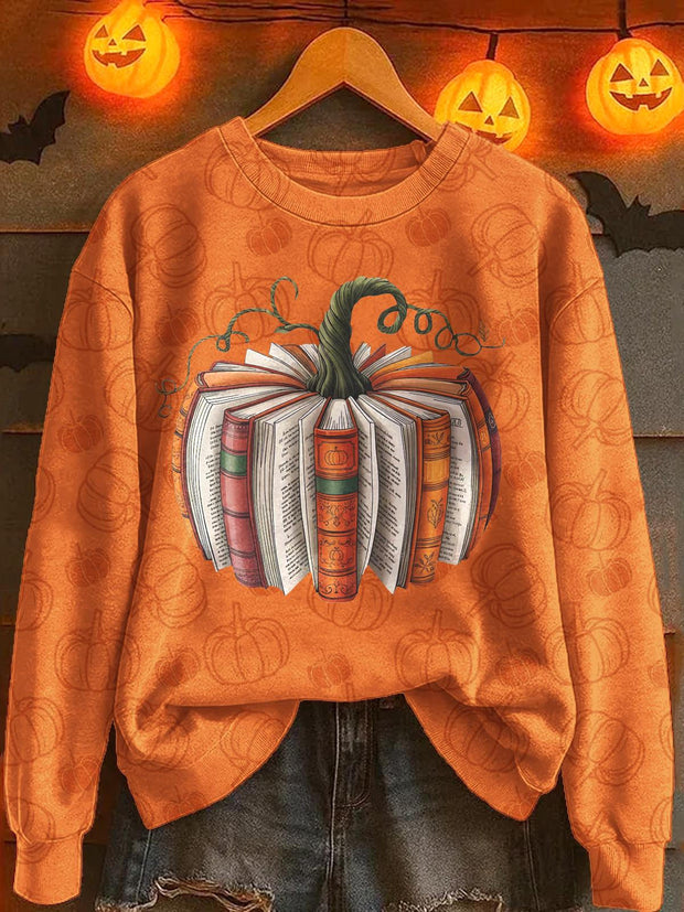 Autumn Pumpkin Print Long Sleeve Casual Top