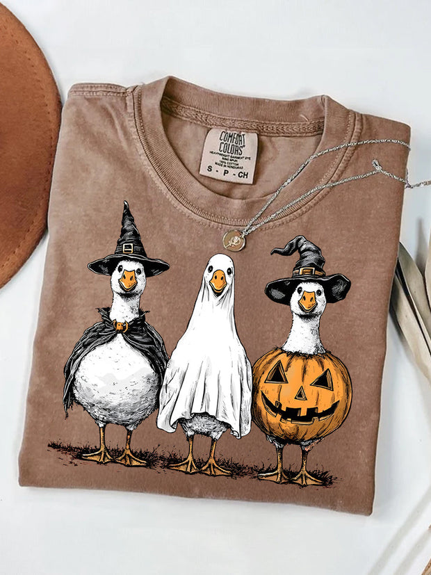 Boo Ghost Halloween Goose Retro T-shirt