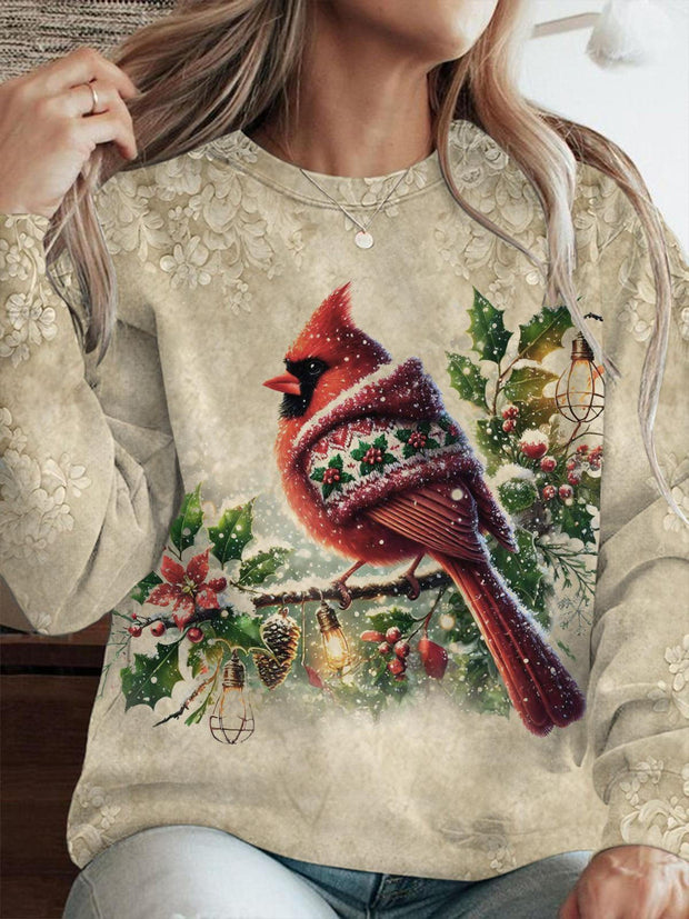 Women's Christmas  Cardinal  Vintage Casual Sweatshirt