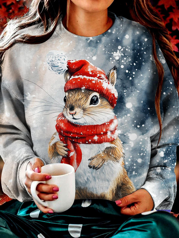 Cute Hamster Printed Long Sleeve Casual Top
