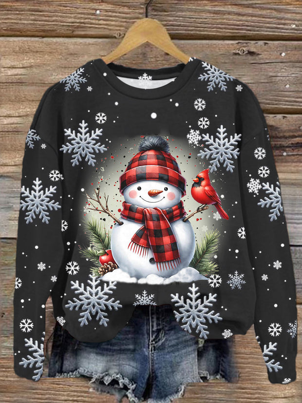 Women's Christmas Snowman and Cardinal Casual Sweatshirt