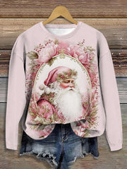 Women's Merry Christmas Pink Santa Crew Neck Sweater