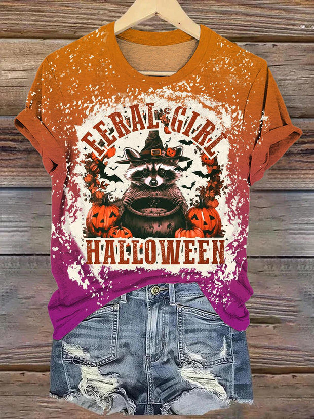 Halloween Raccoon Crew Neck T-shirt