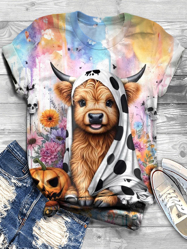 Cute Adorable Baby Highland Cow Crew Neck T-shirt