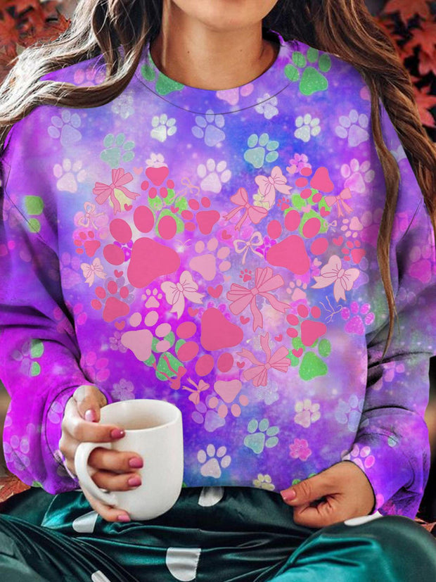 Heart Design Pawz Valentines Printed Long Sleeve Casual Top