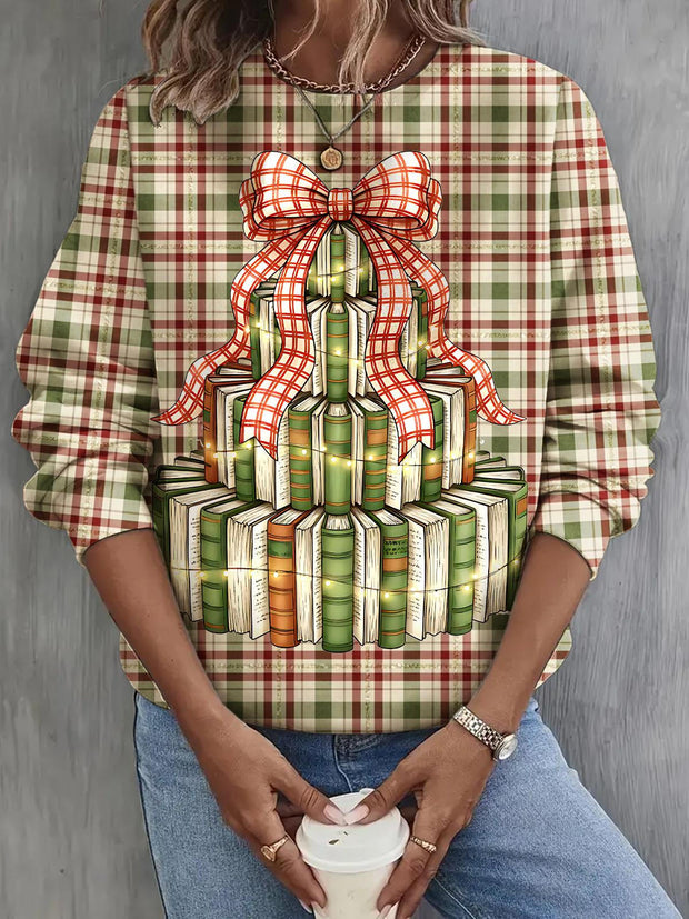 Christmas Book Christmas Tree Long Sleeve Casual Top