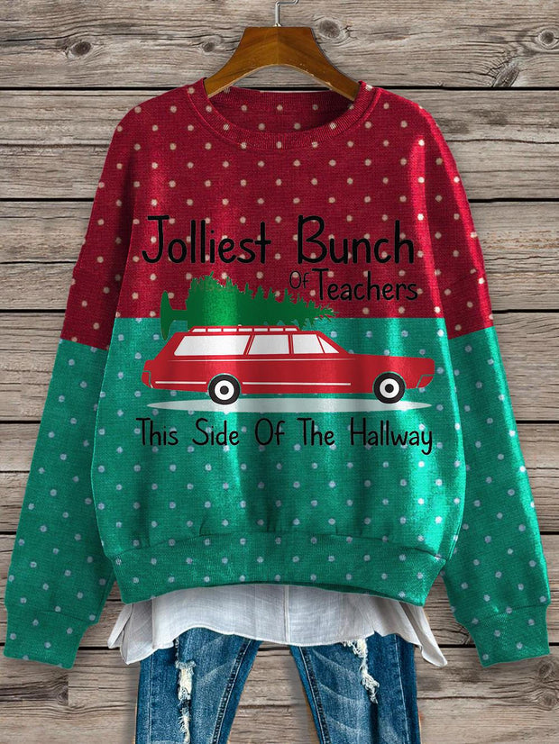 Jolliest Bunch Of Teachers Merry Christmas Fun Contrast Print Long Sleeve Top