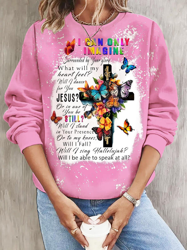 Women's Christian Faith Cross Butterfly Long Sleeve Casual Top