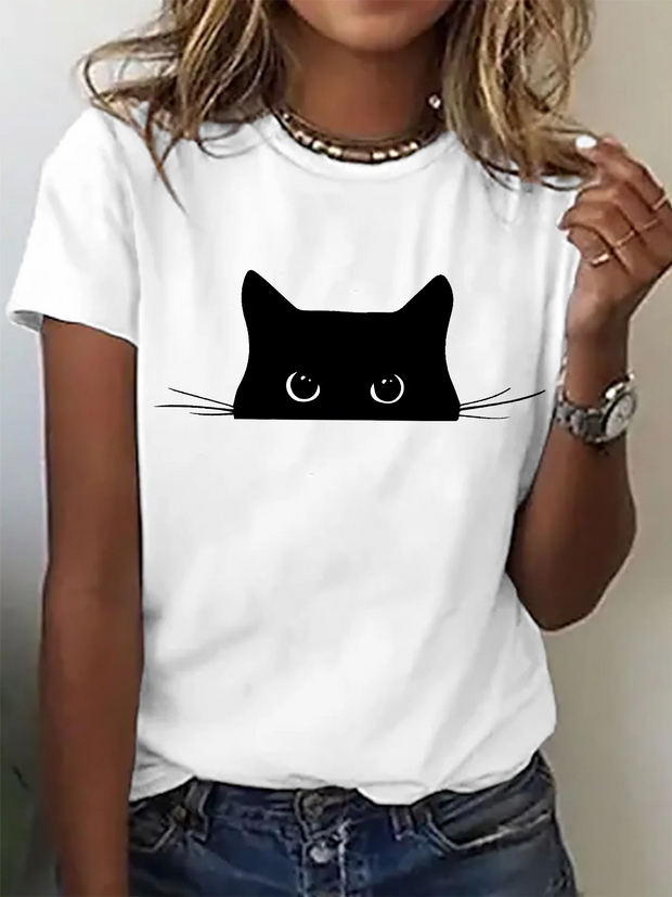 Funny Cat Art Crew Neck T-shirt