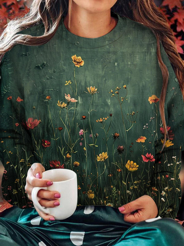 Wildflower Field Printed Long Sleeve Casual Top