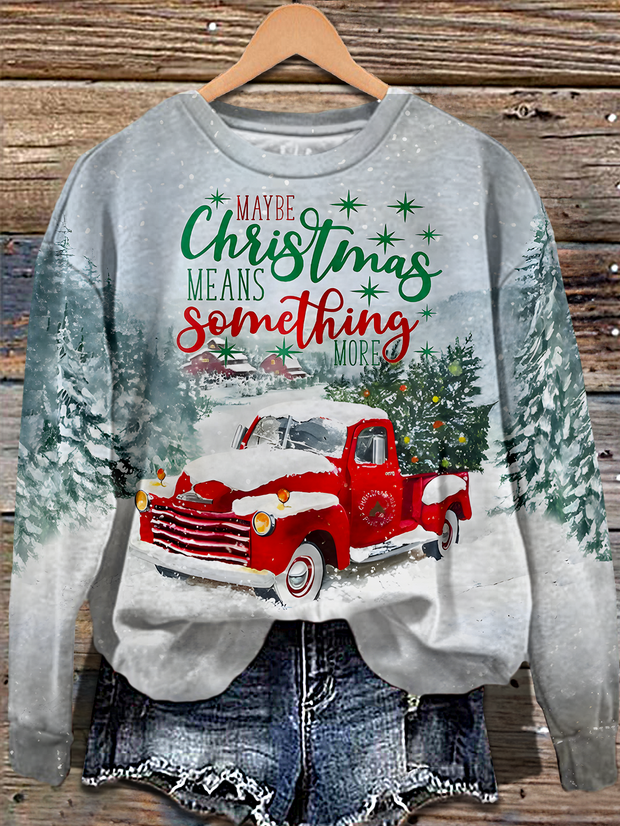 Merry Christmas Pickup Truck Driver Printed Long Sleeve Casual Top