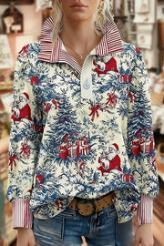Vintage Christmas Santa Print Long Sleeve Top