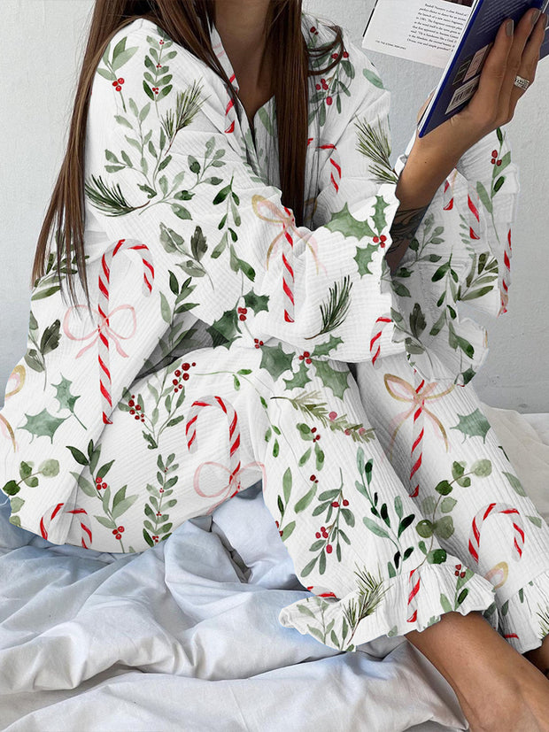 Women's Christmas Print Linen Cotton Suit