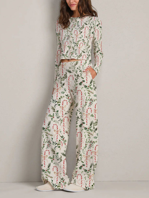 Colordate Women's Christmas Elements Print Long Sleeve Suit