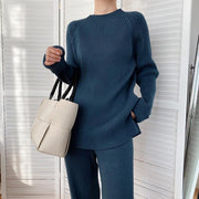 Fashion Ribbing Texture Round Neck Solid Color Two-piece Suit