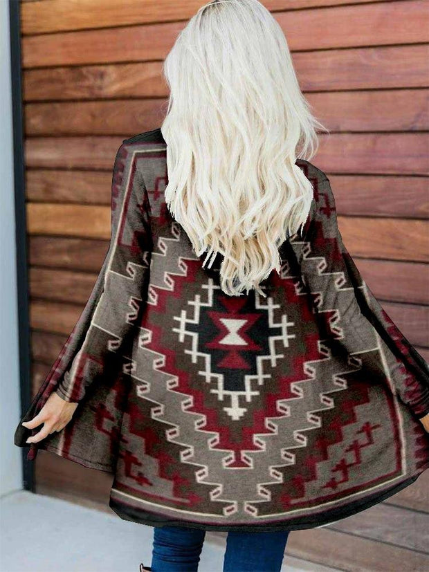 Ladies Vintage Western Print Long Sleeve Cardigan