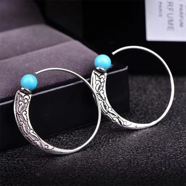 Exaggerated circle vintage turquoise earrings