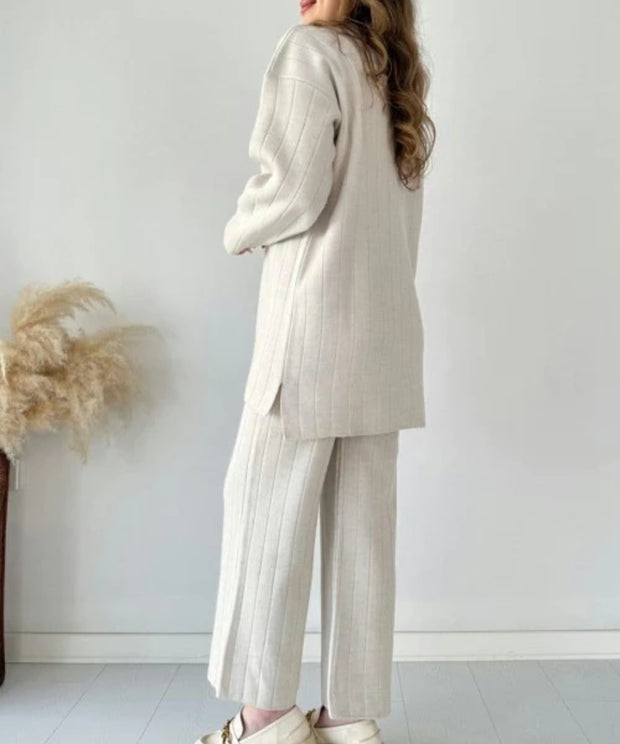 Casual Fashion Solid Color Sweater Two -piece Suit