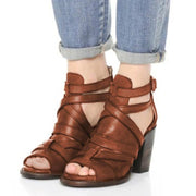 Vintage Buckle Strap Chunky Heel Sandals