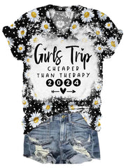 Girls Trip Cheaper Than Therapy 2024 Tie Dye V Neck T-shirt