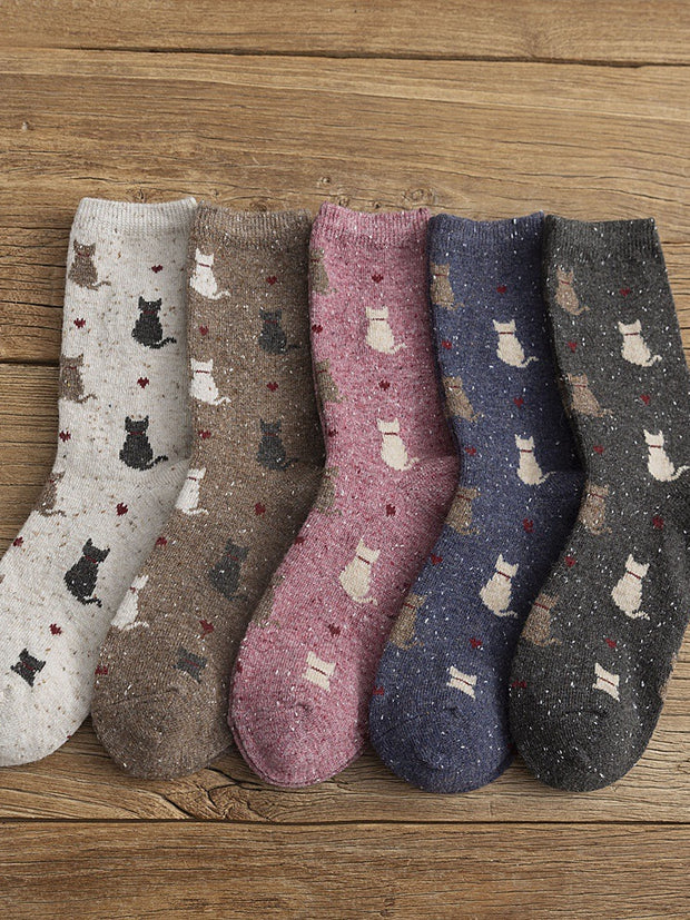 Lovely Cats & Heart Pattern Comfy Knit Socks