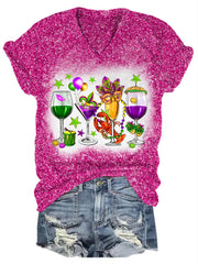 Fat Tuesday Mardi Gras Glitter V-Neck T-Shirt