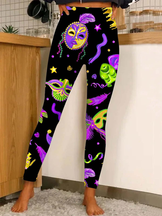 Mardi Gras Print Stretch Leggings