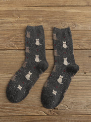 Lovely Cats & Heart Pattern Comfy Knit Socks