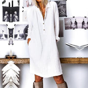 Lapel Neck Long Shirt Dress Buttons Cotton Linen