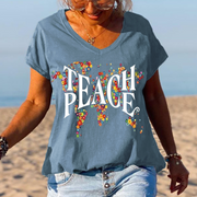 Peace special print V-neck T-shirt