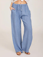 Women's Solid Cotton Linen Wide Leg Pants