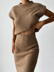 Sleeveless vest + knitted skirt two-piece set