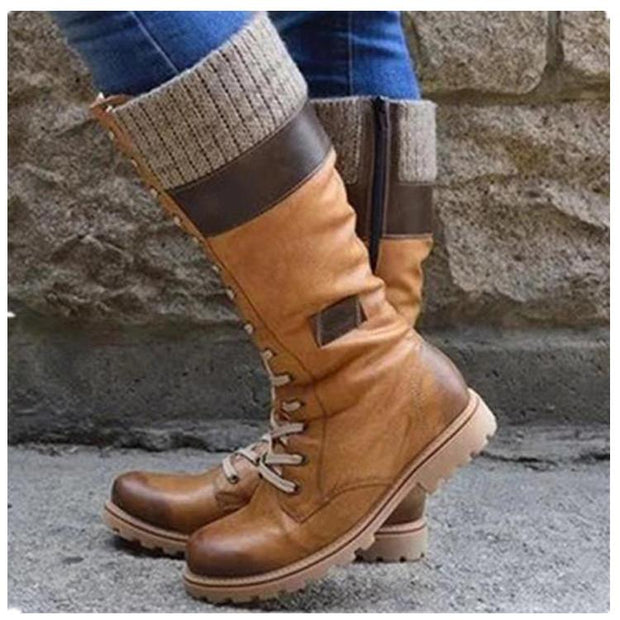 Mid-high Barrel Low Heeled Wool Stitching Martin Boots Shoes