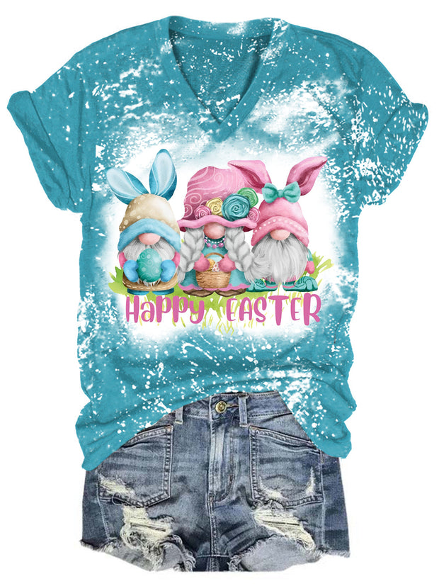 Happy Easter Bunny Gnome Bleaching V Neck T-shirt