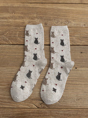 Lovely Cats & Heart Pattern Comfy Knit Socks