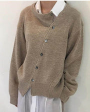 Women Pure Colour Fashion Irregular Knitwear Slanting Buckle Cardigan