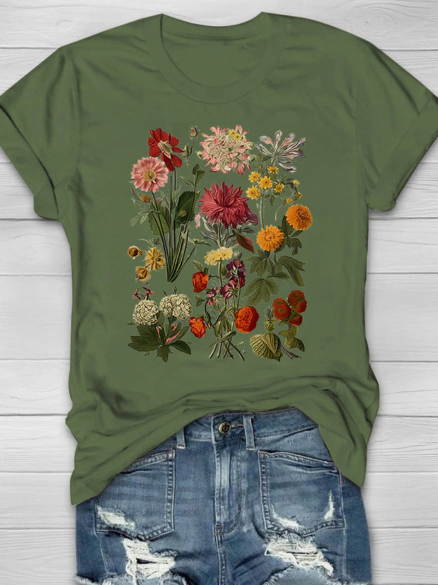 Vintage Garden Flowers Print Women's T-shirt