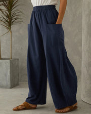 Casual Solid Elastic Waist Pants